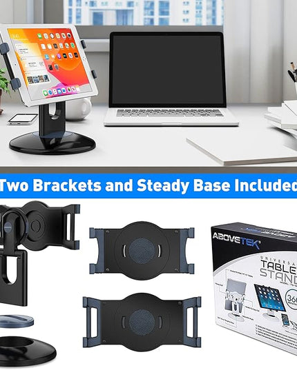 AboveTEK Retail Kiosk iPad Stand, 360° Rotating Commercial POS Tablet Stand, Fits 6"-13" (Screens) iPad mini Pro-Business Swivel Tablet Holder, for Store Office Reception Kitchen Desktop (Black)