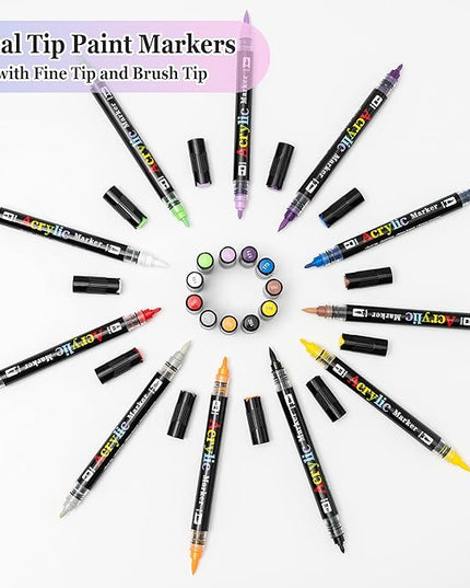 Linbsunne 48 Colors Markers Dual Tip Art Marker Set for Book Drawing, Coloring Illustrations, Ceramics, Card making, Note taking Planner