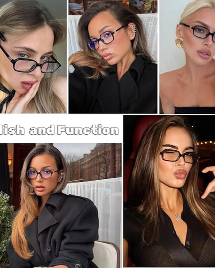 hnbliv Retro Rectangle Blue Light Blocking Glasses for Women 90s Fake Eyeglasses Y2K Fashion Computer Glasses Tortoise Frame