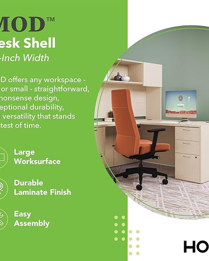 HON MOD Executive Desk 72-Inch Large Computer Desk Shell, Thick Wooden Laminate, Modern Table with Cord Management, 72" W x 30" D x 29" H, Desert Oak