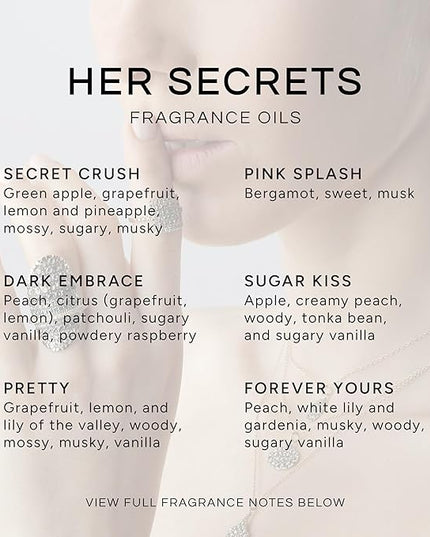 Eternal Essence Oils Her Secrets Set of 6 Premium Fragrance Oils - Includes Pretty, Dark Embrace, Forever Yours, Secret Crush, Pink Splash, and Sugar Kiss Scents Scented Oils - 10ML