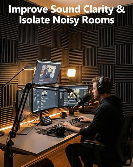 12 Pack Sound Proof Foam Panels Studio Acoustic Foam Panels,1" X 12" X 12"Soundproof Wall Panels with Self-Adhesive,Fire-Proofed Soundproofing Wedges,Acoustic Treatment Foam for Home-Black