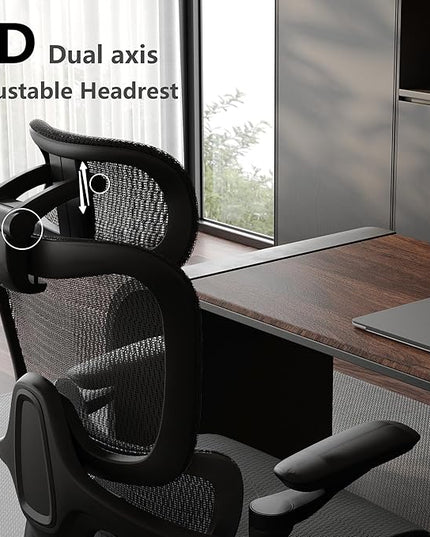 Ergonomic Office Chair, Big and Tall Home Desk Chair with Adjustable 3D Lumbar Support, 5D Armrest, 4D armrests, Mesh Computer Chair,90-130°Tilt, Model Zen (All Black)