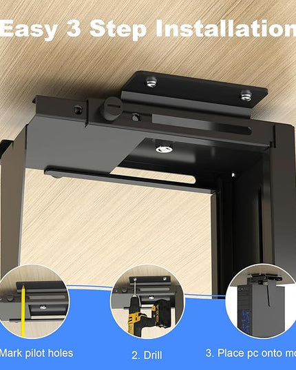 Suptek Adjustable Under Desk and Wall PC Mount,3.74 to 8.26 inch Wide Computer Case CPU Hanger Holder 360 Degree Rotatable Under-Desk PC Hanging Stand Holder Mount (ZJJ001)