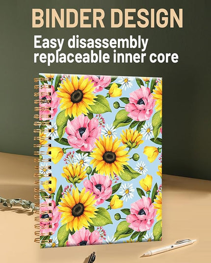 Spiral Journal Notebook for Women,A5 College Ruled Notebooks 6"x 8.4",120 Pages Lined Journal with Premium Thick Paper,Perfect for School Office Home Gifts(Sunflower Daisy)