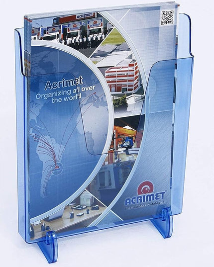 Acrimet Pocket File Holder Vertical Design Brochure Display (for Wall Mount or Countertop Use) (Removable Supports Included) (Letter Size) (Clear Blue Color)