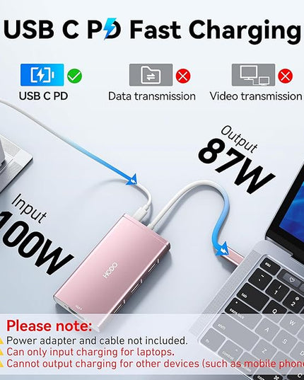 USB C Docking Station Dual Monitor Adapter for Dell HP, Laptop Docking Station 3 Monitors Quadruple Display USB C Hub Dongle to 4K HDMI+DisplayPort+VGA,3 USB2.0,100W PD, 8 in 1 Thunderbolt Dock