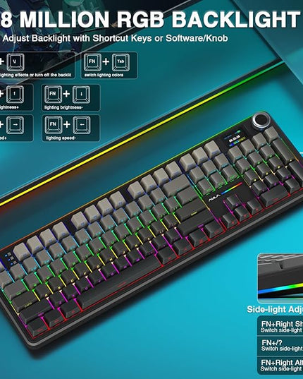 AULA F108 PRO - Wireless Mechanical Keyboard with Screen & Knob,Full Size Keyboard with 8000mAh Battery,Pre-lubed Switches,Side Printed PBT Keycaps,RGB Backlit Hot Swappable Custom Gaming Keyboards