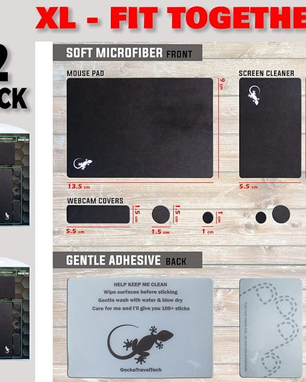 Mouse Pad Adhesive Bottom - Sticks to Any Surface - Portable - Webcam Covers and Screen Cleaner Included (2 x Black)
