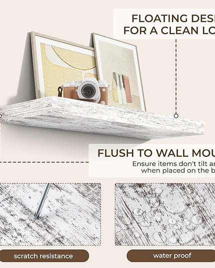 RICHFOCUS 31.5Inch Floating Shelves for Wall 2 Pack Shelves for Bedroom|Kitchen|Bathroom Wall Mounted Rustic Distressed Wood Floating Shelf with Invisible Brackets for Books|Storage|Decor, Rustic