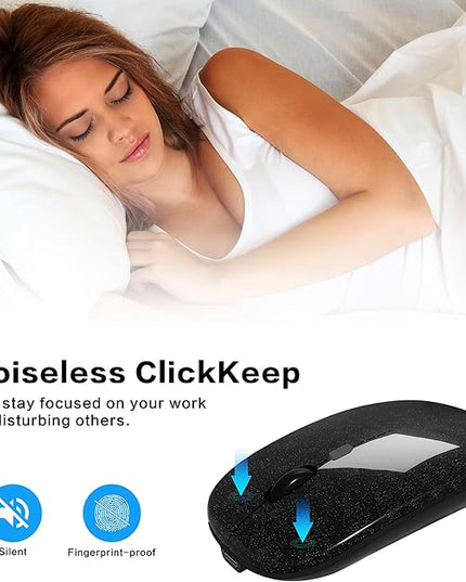 Wireless Bluetooth Mouse Rechargeable Laptop Mice Use Portable(Bluetooth5.2 and USB 2.4G) Dual Mode Connection Silent Slim Computer Mouse for Laptop/iPad Tablet/Apple MacBook/PC(Bright Black)