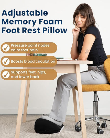 Everlasting Comfort Adjustable Cloud Foot Rest for Under Desk at Work with Pressure Point Nodes - Comfortable Memory Foam Office Foot Stool & Under Desk Pillow for Gaming & Home Accessories