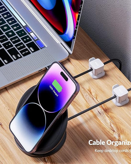 PZOZ 6 Pack Cord Organizer, Adhesive Charger Cable Clips, Wire Holder Keeper Organizer, Charging USB Cable Management for Home Office Desk Phone Car Wall Desktop Nightstand (White)