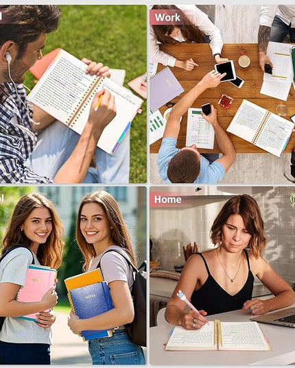 Hardcover Spiral Notebook Journal, 8"x10" Large B5 Notebooks with Removable Dividers Tabs, 300 Pages Leather 5 Subject Notebook College Ruled, Journal for Work School Note, 100 GSM Thick Paper,Pink