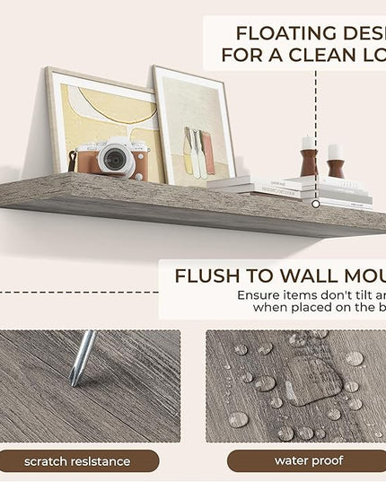 RICHFOCUS 48Inch Floating Shelves for Wall 1 Pack Shelves for Bedroom|Kitchen|Bathroom Wall Mounted Rustic Wood Floating Shelf with Invisible Brackets for Books|Storage|Decor, Grey