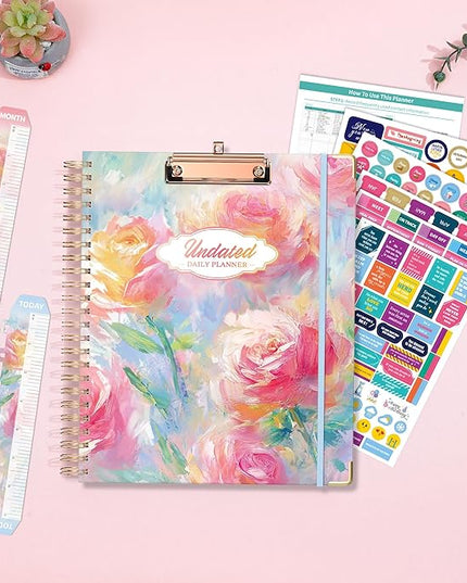 Ospelelf Undated Spiral Bound Planner Daily, Weekly and Monthly Planner, Pink Teacher Student Planner 12 Month 8.5 x 11