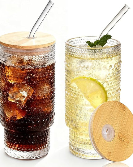 Hobnail Drinking Glasses 16 oz, 2 Pack Vintage Hobnail Glassware, Clear Water Glasses Tumbler, Kitchen Cups for Juice, Beer, Cocktail, Whiskey