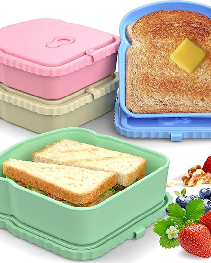 4 Pack Sandwich Containers, Reusable Snack Containers & Sandwich Box for Breakfast, Leak-Proof Lunch Containers Sandwich Bags for Picnic, Office, Travel