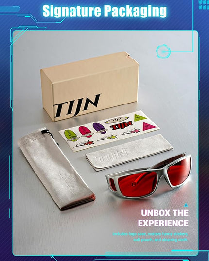 TIJN Sonia Sleep Glasses for Blue & Green Light Blocking,Red Lens with Dual AR Coating,Wraparound Frame for Gaming Screen