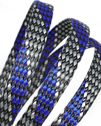 Braided Expandable Cable Sleeve, 25ft PP Cotton and PET Braided Cable Management, Flexible Mesh Wire Loom and Cable Protector for TV, Computer, Home Theater, Automotive (Blue White Grey, 1/2")