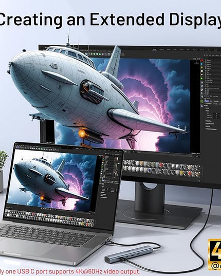10Gbps USB C Hub with 4K@60Hz Video Display, Selore 5 Ports USB C Splitter, C Port Data Transfer, 100W PD-in Charging, Dongle Multiport Adapter for MacBook Pro, iPad, Dell, HP, and More