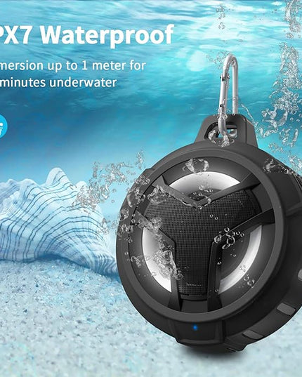 EBODA Bluetooth Shower Speaker, Portable Bluetooth Speakers, IP67 Waterproof Wireless Speaker with LED Light, Floating, 2000mAh, True Wireless Stereo for Kayak, Beach, Gifts for unisex -Black