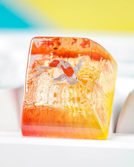 Kohaku Koi Artisan Keycap Orange Sea Coral Reef R1 SA Profile Custom Keycaps 1U ESC Handmade Gaming Resin Key Cap Cherry MX Switch Compatible Mechanical Keyboard Koi Lover Gift