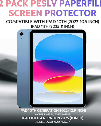 2 Pack Like Paper Screen Protector for iPad 10th 2022 10.9" & iPad 11th A16 2025 11", Matte Anti Glare PET Film/Blue Light Filter Eye Protection Cover/Drawing & Writing Feel Like on Paper