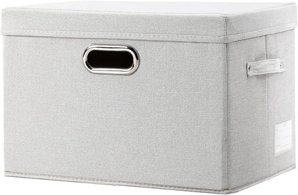 PRANDOM Large Collapsible Storage Bin with Lid [1-Pack] Fabric Foldable Storage Box Organizer Container Basket Cube with Cover for Home Bedroom Closet Office Beige (17.3x11.8x11.8)