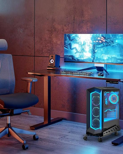 AGPTEK CPU Stand, Computer Tower Stand Adjustable Length(15.7"-20")and Adjustable Width (6.3"-11.8") with 2 Locking Wheels and 2 Caster Wheels, UPC Steel Rolling Stand Computer Stand for Desktop Tower