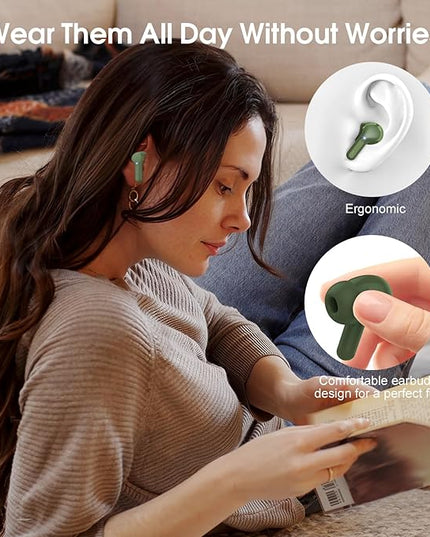 Wireless Earbuds, Bluetooth 5.4 Headphones HiFi Stereo, Bluetooth Earbuds with ENC Noise Cancelling Mic, IP7 Waterproof in Ear Earphones, 48H, LED Display Ear buds for Pad Workout Sports, Retro Green