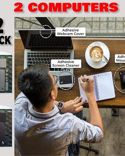 Mouse Pad Adhesive Bottom - Sticks to Any Surface - Portable - Webcam Covers and Screen Cleaner Included (2 x Black - Gray)