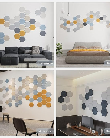 12 Pack Acoustic Panels Self Adhesive Sound Proof Foam, High Density Sound Acoustic Foam Panel, 12X10.23X0.4 Inch Hexagon Wall Panels in Home,Office,Reccording Room,Studio(Blue Gray)