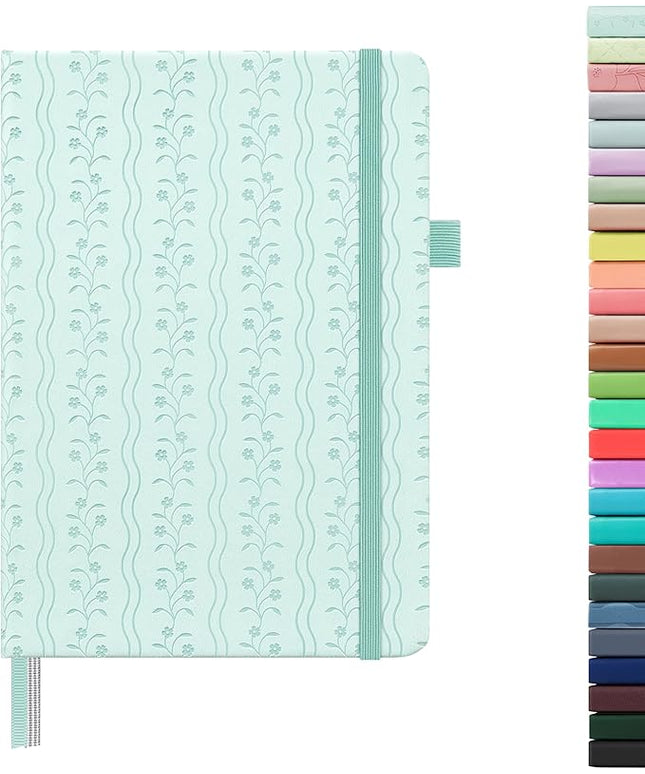 &And Per Se Dotted Journal Notebook for Women&Men with Pattern, A5 Leather Hardcover, 160 Pages 100GSM Thick Dotted Paper, 3 Sheets of Stickers Included(Light Blue)