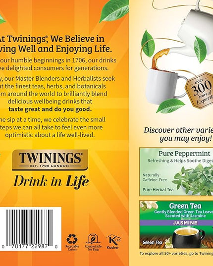 Twinings Lemon & Ginger Herbal Tea Individually Wrapped Bags, 100 Count (Pack of 1), Tangy Lemon, Spicy Ginger, Naturally Caffeine-Free, Enjoy Hot or Iced, 100 Teabags