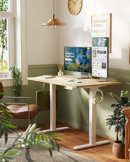 INNOVAR Electric Standing Desk, Adjustable Height Stand up Desks, 40 x 24 Inches Sit Stand up Desk for Home Office Computing, 3-Preset Memory Height Ergonomic Rising Desks, Nature