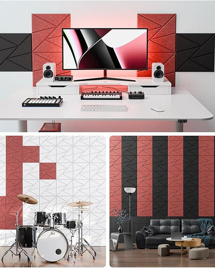12 Pack Acoustic Panels with Self-Adhesive, 12"X 12"X 0.4"Sound Proof Foam Panels, Sound Panels High Density, Soundproof Wall Panels for Home Studio Office Red