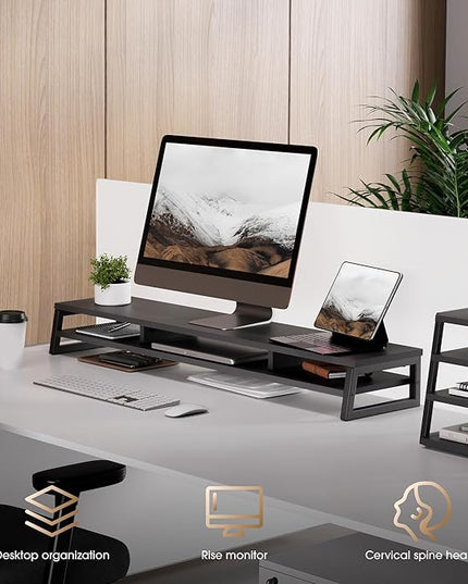 Fenge Dual Monitor Stand for Desk, 42.5in Large Monitor Riser for 2 Monitors, 2 Tier Computer Office Desk Top Shelf, Desktop Storage Stand for Laptop, PC, Computer, Printer