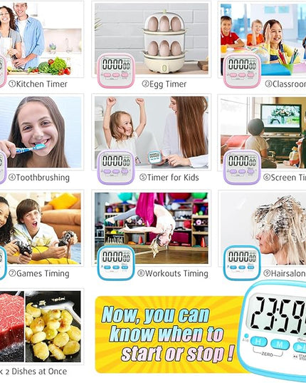 Antonki 2 Pack Classroom Timers for Kids Teachers, Magnetic Countdown Digital Kitchen Timer for Cooking, Study, Exercise, Games, Time Mangement - Loud/Silent Mode - Battery Included