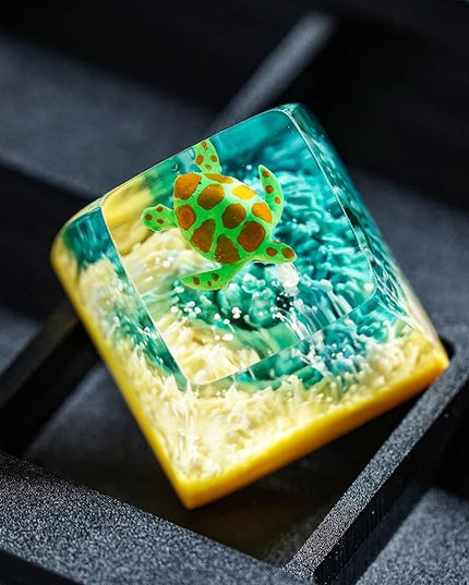 Sea Turtle Artisan Keycap Light Yellow Green Coral R1 SA Profile Custom Sea Creatures Keycaps 1U ESC Handmade Gaming Resin Key Cap Cherry MX Switch Compatible Mechanical Keyboard Turtle Lover Gift
