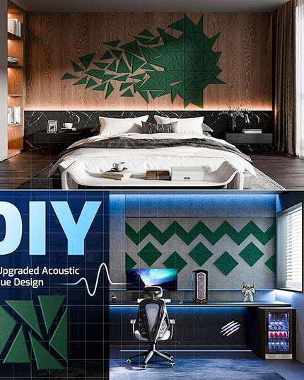 22 Pack Acoustic Panels with Self-Adhesive, 12"X 12"X 0.4"Sound Proof Foam Panels, Sound Panels High Density, Soundproof Wall Panels for Home Studio Office Forest Green