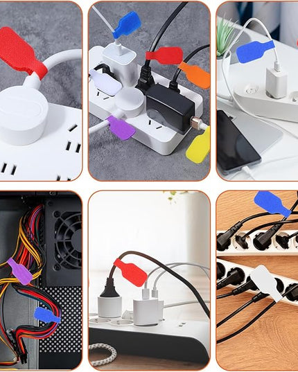 24pcs Cord Tags Labeling, Charging Cord Labels, Reusable Cable Label, Multi-Color Write on Cable Label, for Cables Management and Identification (8 Colors)