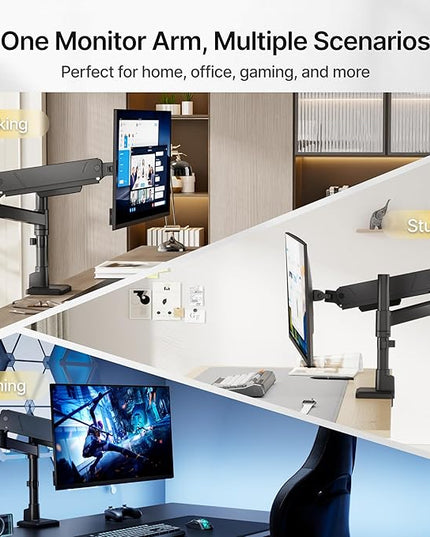 monTEK Tall Single Monitor Arm for 17 to 45 Inch Curved Screen Adjustable Upgraded Heavy Duty Ultrawide Monitor Arm Holds 35 Lbs Cable Management with C Clamp, Grommet Base, VESA 75/100mm, MA1007PBK
