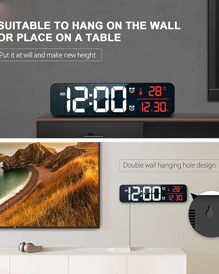 Hournor Digital Clock for Bedroom, Digital Wall Clock for Living Room Decor, Desk Table Clocks, Digital Clock Large Display, Bedroom Smart Alarm Clock for Office Red