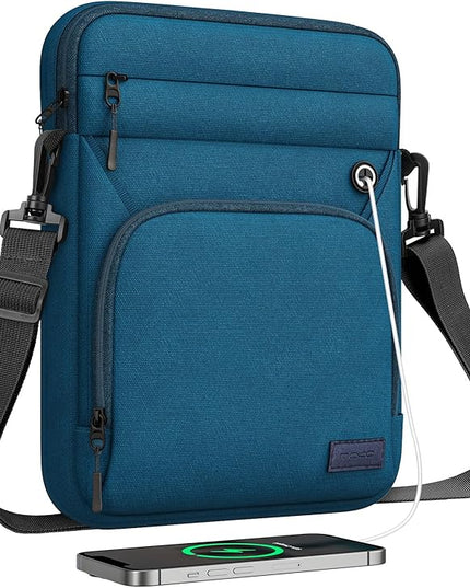 MoKo 9-11 Inch 360° Protective Tablet Sleeve Bag, Fits 11 inch iPad Air M3, iPad A16 2025, Pro 11 M5, iPad 10/9/8/7th, Tab S8/S9 11, Multifunctional Bag with Shoulder and Headphone Port,Peacock Blue