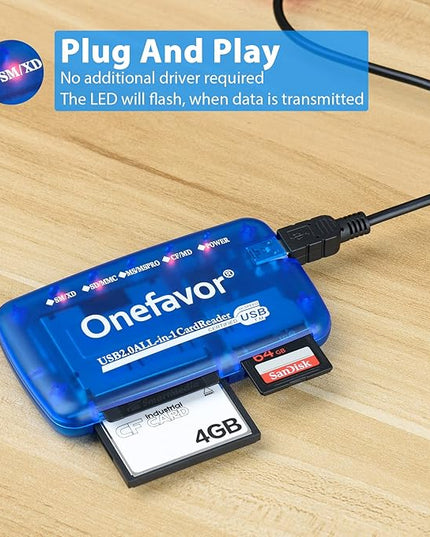 SmartMedia Cards Reader Writer, All-in-1 USB Universal Multi-Card Memory Cards Reader for Windows, Mac, Linux (Card Reader + iPhone Adapter)