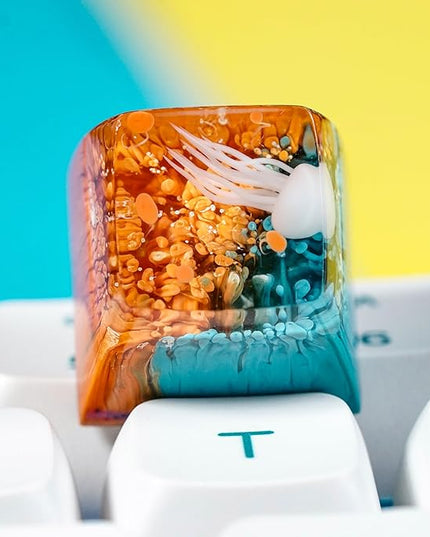 Jellyfish Artisan Keycap Orange Blue Coral Reef R1 SA Profile Custom Sea Creature Keycaps 1U ESC Handmade Gaming Sea Resin Key Cap Cherry MX Switch Compatible Mechanical Keyboard Jellyfish Lover Gift