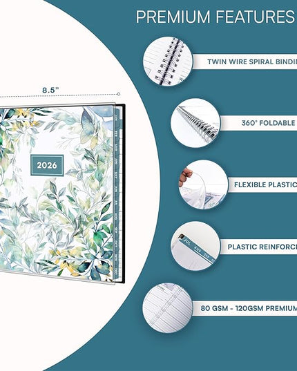 Ensight 2026 Appointment Book and Planner 8.5" x 11" Large Hourly Weekly Daily Schedule Planner with Tabs, 15 Minute Time Slots, Floral Calendar Organizer Jan 2026 – Dec 2026 Appointment Book - Floral