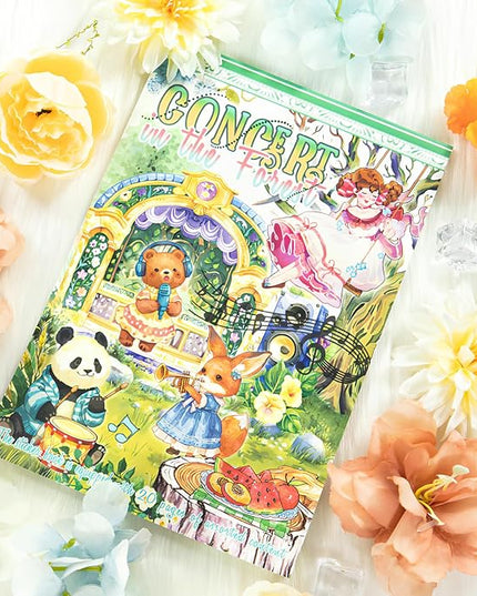 Snycler Sticker Book - 20 Sheets Vintage PET Stickers for Scrapbooking, Junk Journaling, Ephemera, and Decorative Crafts-Concert in The Forest