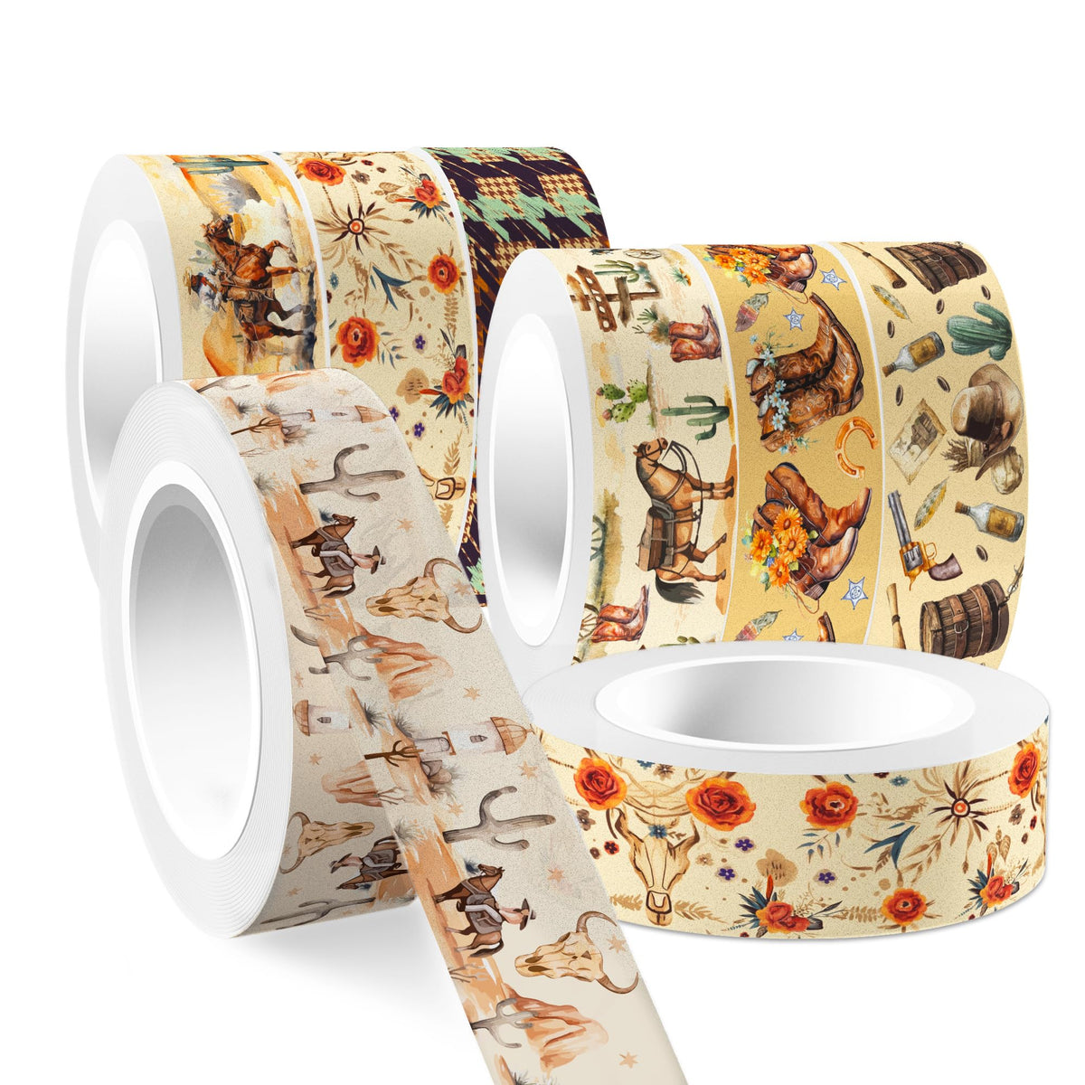 MOZUI 12 Rolls Western Washi Tape Masking Decorative Cowboy and Cowgirl Washi Tape for DIY Craft Gift Wrapping Handbook Sticker Scrapbook Journaling Party Favor